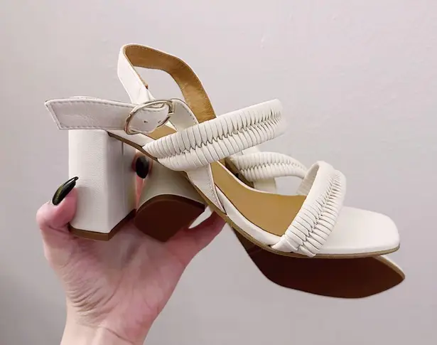 Sézane Sezane High Arielle Sandals Ecru Ivory Leather Brass Buckle Heels