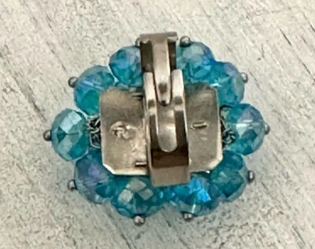 Blue sparkly beaded silver tone adjustable ring