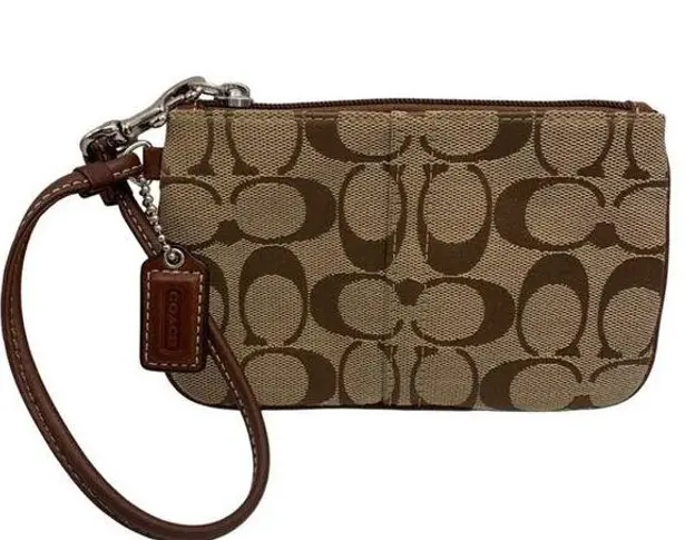 Coach  Brown Signature Canvas Wristlet