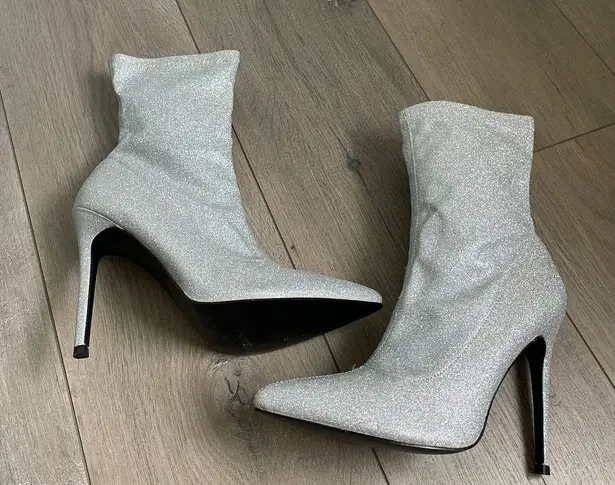 ASOS  DESIGN Esmerelda high heeled sock boots in silver glitter - Image 10