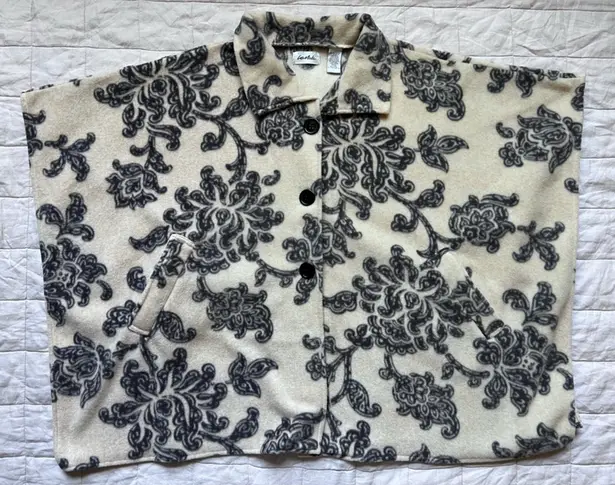 Le Moda Cream & Grey Floral Paisley Print Fleece Cape Poncho Scandinavian - Image 1