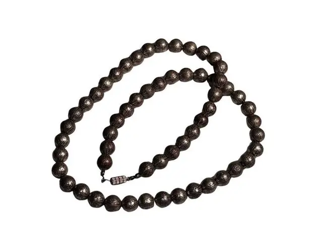 Old Pawn Navajo Pearls Necklace Hand Stamped Silver