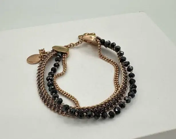 Henri Bendel 3 Row Strand Beaded Chain Bracelet Rose Gold Gunmetal Beads