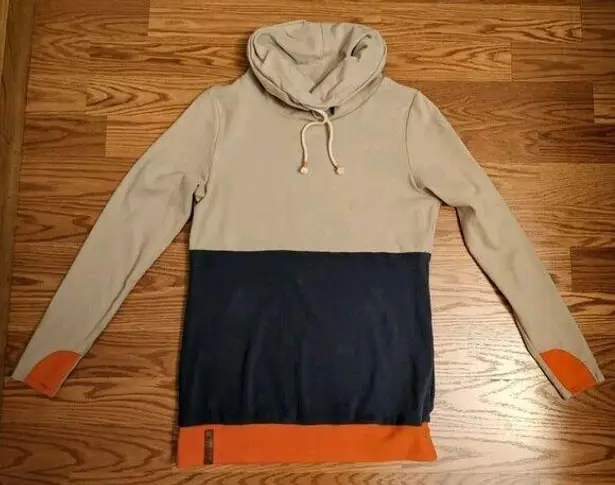 Ampersand Avenue Size M Colorblock Modern Twee Cowl Neck Sweatshirt Thumb Holes Blue Size M