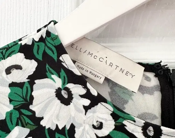 Stella McCartney Green White Petra Floral Print Dress Fit Flare 36 0/2 XS