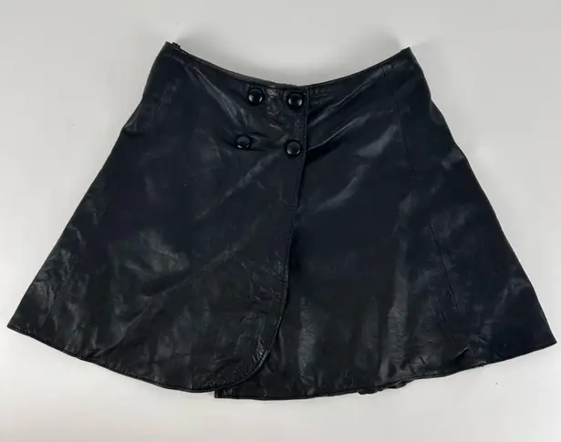 Vintage Leather Mini Skirt Black Size 38