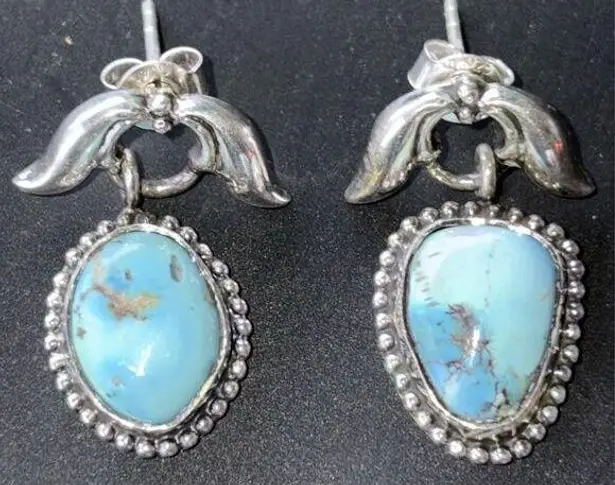 New Hespera 925 Sterling Silver & Kingman Turquoise Oval Dangle Drop Earrings