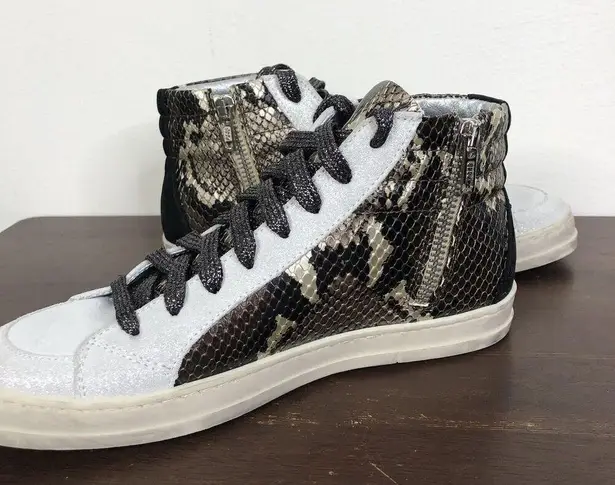 P448 New Skate Snakeskin Print Leather High Top Sneaker Glitter Laces Sz 35/US 5