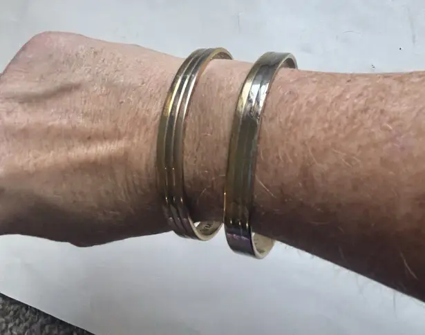 Set 2 Electroplated Cuff Bracelet Silver/Gold VTG 24K 2Tone S/M Strong Magnets Gold