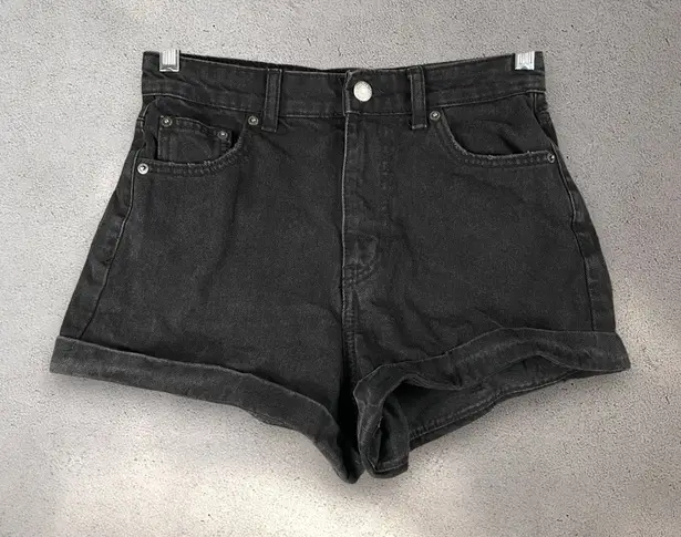 Bershka High Waist Black Denim Shorts Womens 4 Grunge Y2K Minimalist Chic Cotton