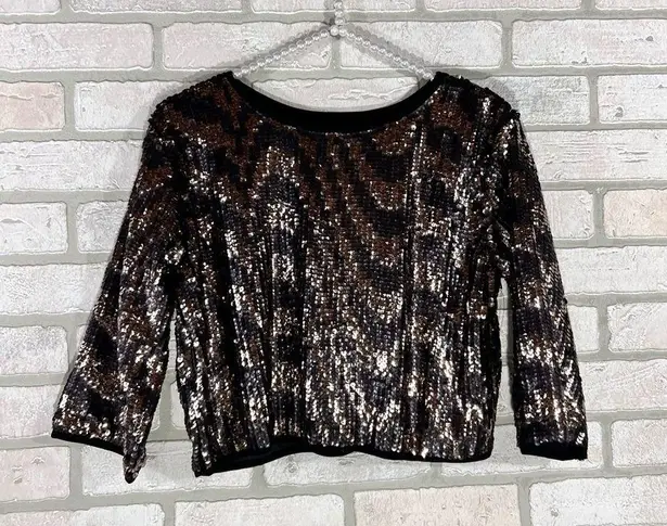 Endless Rose  Black and Gold Sequin Crop Top Size S