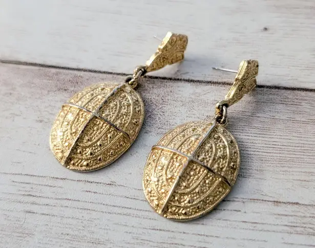 Vintage Earrings for Pierced Ears Large Oval Dangle Statement Gold