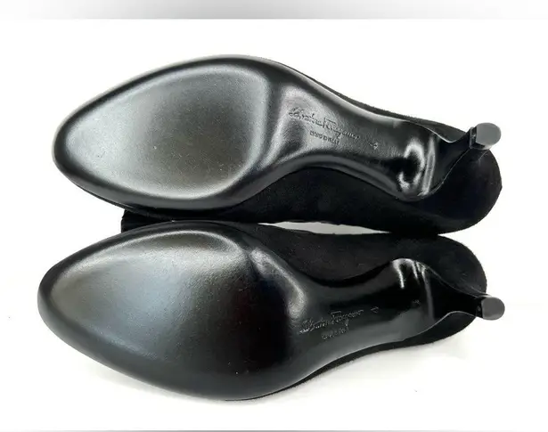 Salvatore Ferragamo CARLA 70mm BLACK SUEDE WITH SCALLOPING TRIM BOW PUMPS SIZE 4