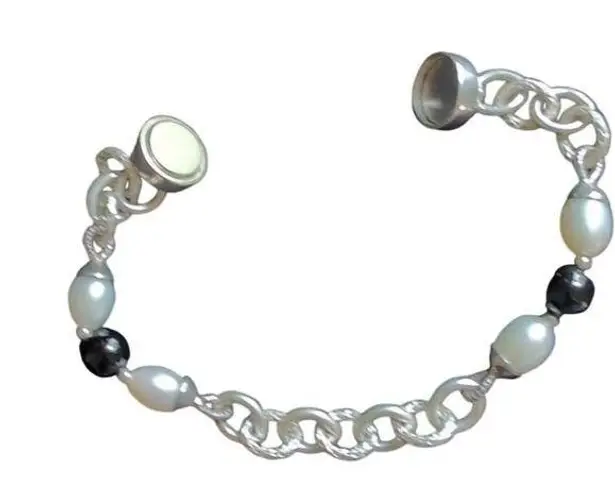 Vintage Esposito ESPO SIG Sterling Silver Pearl Smoky Quartz Women's Bracelet 8"