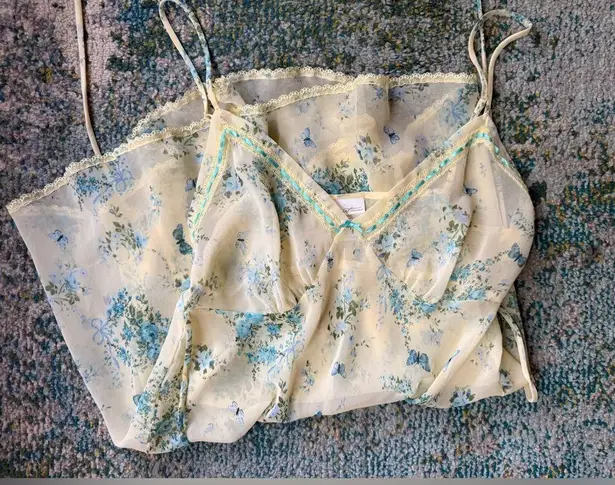 secret treasures Vintage butterfly garden ribbon trim slip robe set, size large