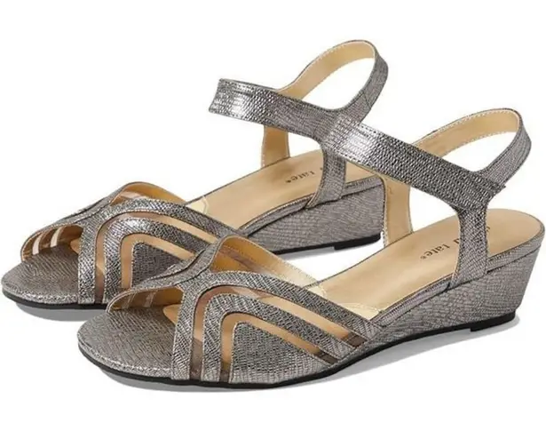 NWOB David Tate Admire Women's Peep Toe Dressy Wedge Sandals Pewter Size 11 Gray