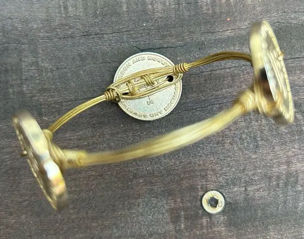 Bourbon and Bowties Gold Elephant Wire Bangle Bracelet w/ Coin Detail