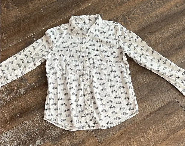 Liz Claiborne  Blouse Top Women Bicycles‎ Blue White Button Up Medium Navy White