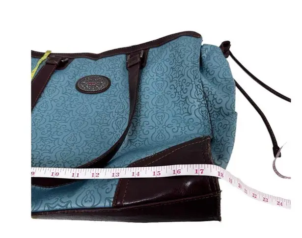 Reba Teal & Dark Brown Trim Patterned Zip Tote/Carry All Timeless Elegance