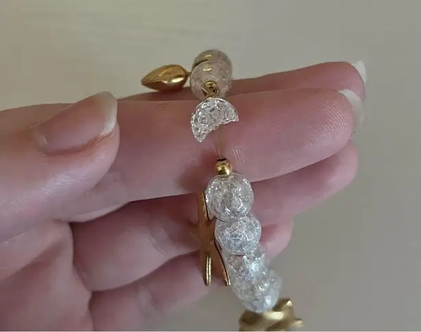 Gold & Clear Beaded Charm Beach Bracelet White