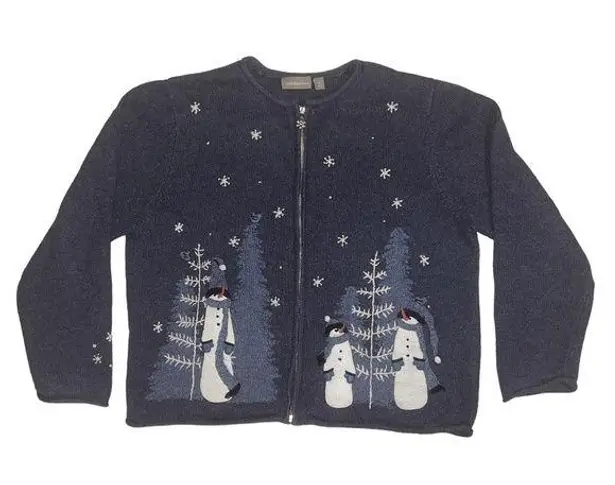 Croft & Barrow  Blue Ugly CHRISTMAS‎ Zip Cardigan Vintage XL Snowmen Holiday