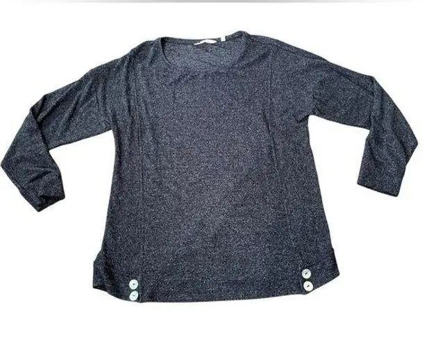 Soft Surroundings Gray Ribbed Button Long Sleeve Cozy Casual Stretch Top