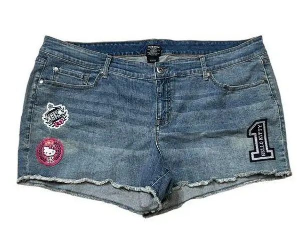 Sanrio Hello Kitty Plus Size Denim Shorts Y2K Style 22 Pink Kitty Patches Blue