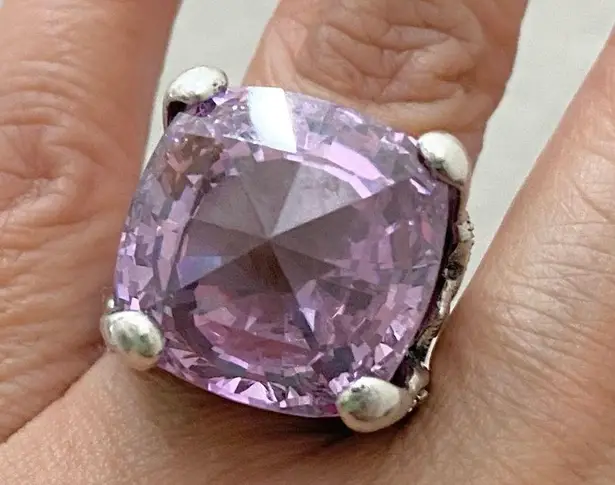 Amethyst Vintage Purple & Marcasite 925 Sterling Silver 16mm Cocktail Ring Sz 8