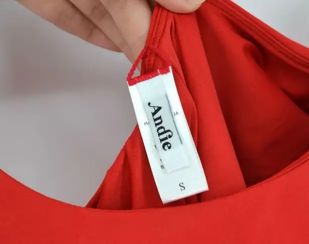 ANDIE The Ibiza One Piece Swimsuit Scoop Back Ruched in Cherry Red Women's S