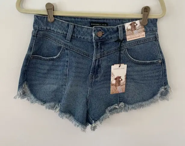 Sincerely Jules Distressed Denim Super High Rise Shorts Women