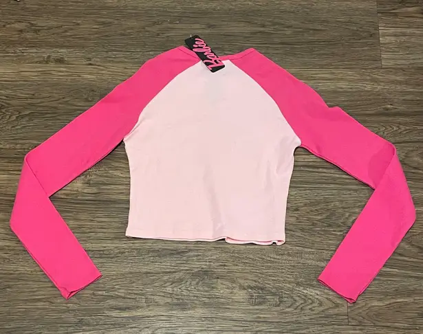 NWT Glitter Barbie Long Sleeve Cropped Shirt Pink Size Large