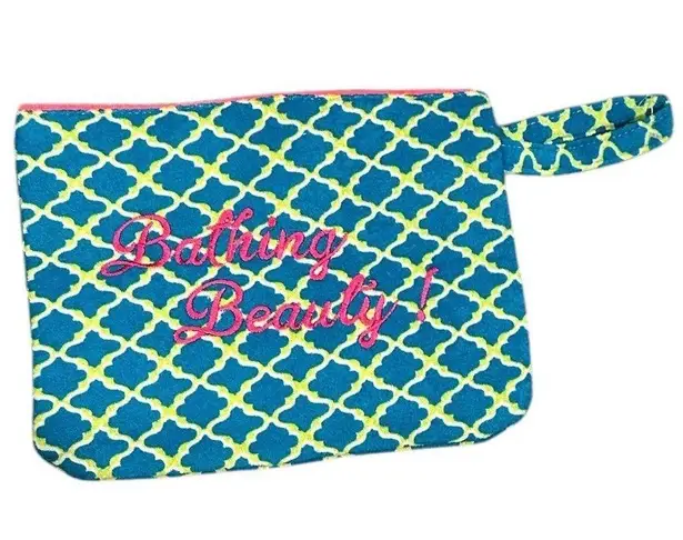 💙SALE 3/$25 Embroidered Bathing suit bag cruise club pink green fashion zippered