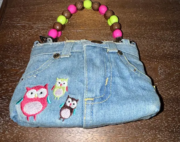 Bootie Bags Owl Denim Print Bead Mini Bag