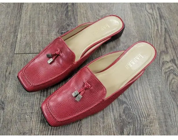 Ralph Lauren LRL Lauren  Papal Red Leather Mules Shoes Size US 9B Kelsey Flats