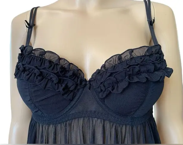Passionata Black Romantic Feminine Ruffle Sheer Mesh Lingerie Mini Slip Dress Size M