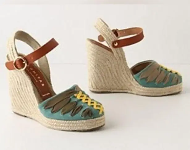 Anthropologie  Paloma Barcelo Teal Shoelace Wedge Espadrilles Size 9‎