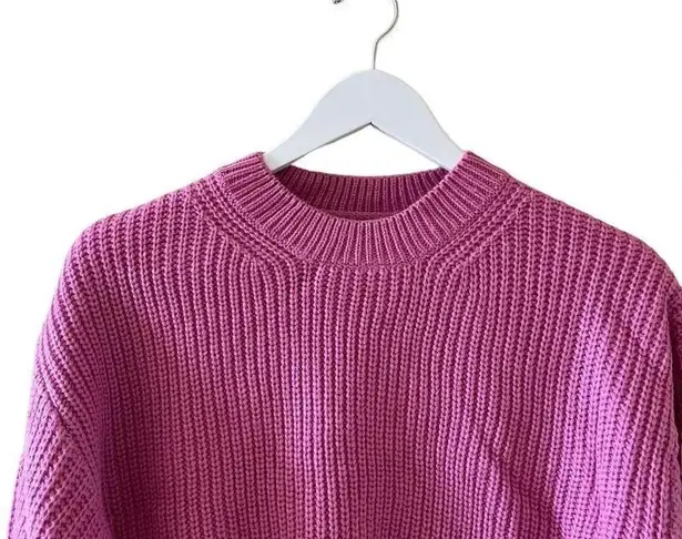 Elodie Waffle Knit Cropped Sweater Women's Purple Long Sleeve Crew Neck S