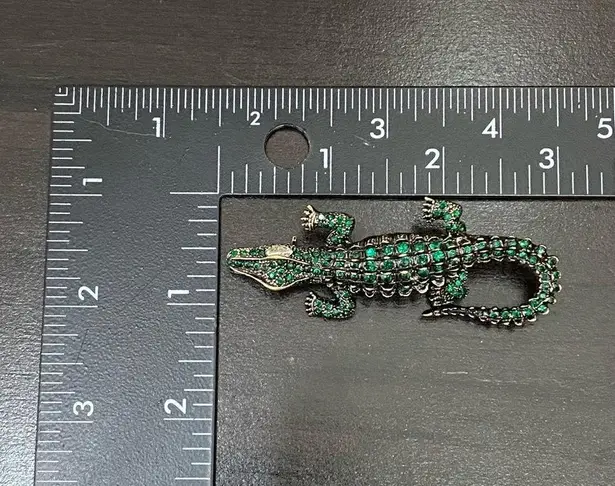 Antique Style Green Alligator Gator Crocodile Rhinestones Bling Brooch
