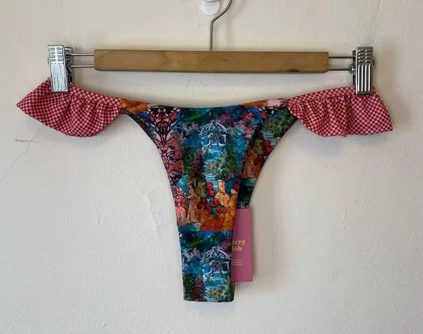 Strawberry Milk Mob NEW Garden Print Ruffled Cheeky Bikini Bottoms Red Small
