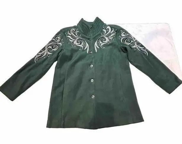 Bob Mackie Wearable Art Size Small Green Embroidered Fleece Jacket