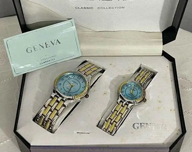 Geneva Classic Collection His Hers Watch Set Estate Item Gold Silver Tone New