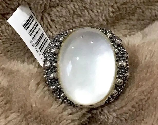 MICHAEL DAWKINS Starry Night Sterling Silver Mother of Pearl Doublet Ring Sz 10