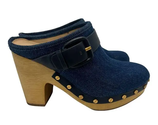 Veronica Beard  Dacey Buckle Platform Clogs Eclipse Blue Denim Mules Slip On 6