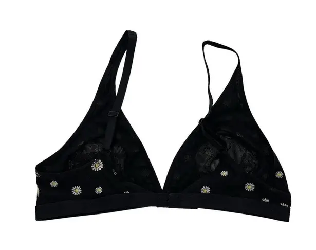 Parade Bra Womens Large Plunge Bralette Black White Floral Embroidered Mesh