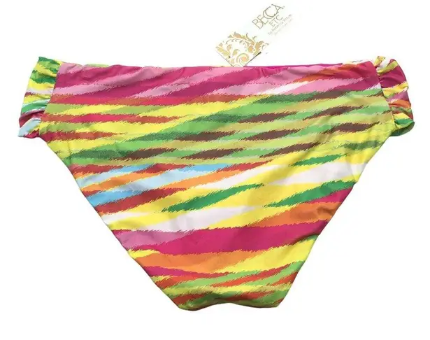 Becca ETC Trendy Awaken Shirred-Side Bikini Bottoms Stripe Colorful 1X