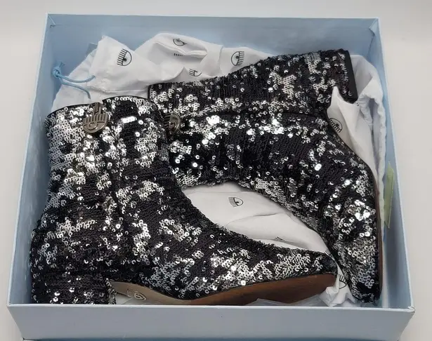 Chiara Ferragni Articolo Tomaia Black Sequin Glitter Ankle Boots Size 37