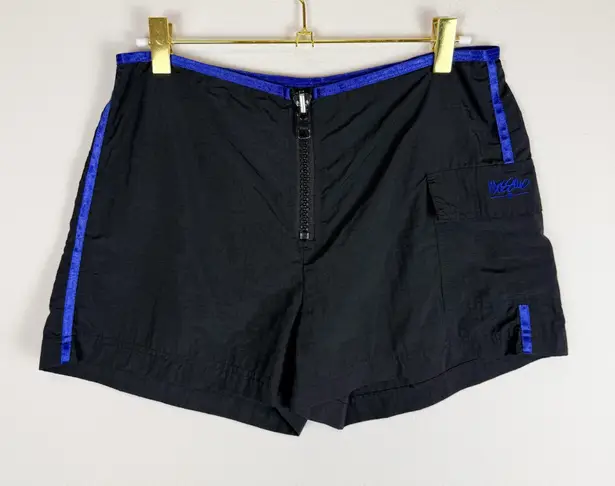 Vintage Y2K Mossimo Black Blue Nylon Mid Rise Mini Shorts Zip Front Size Small