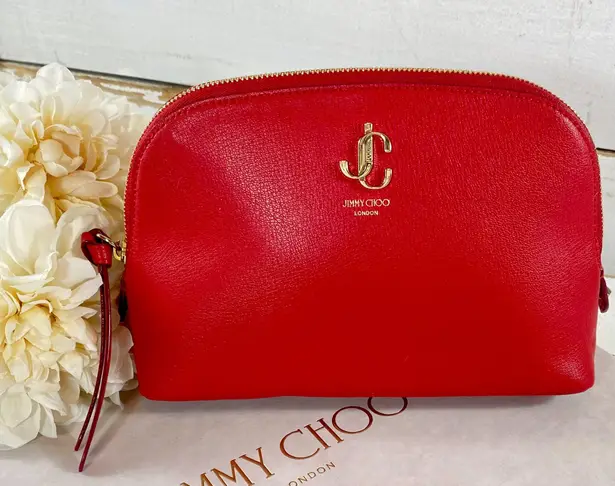 Jimmy Choo Red Saffiano Leather Cosmetic Bag