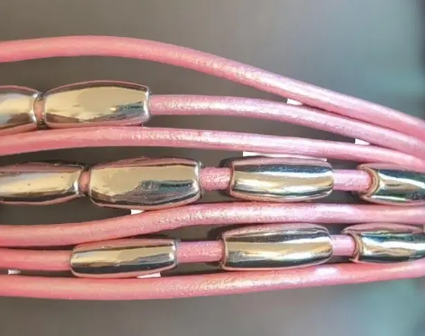 Nine & Co. Pink Leather Strand and Silver Link Bracelet NWT