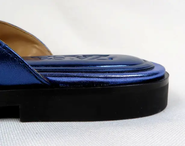 ZARA  Electric Blue Silver Metal Embellished Leather Mule Loafers Slides Shoes 